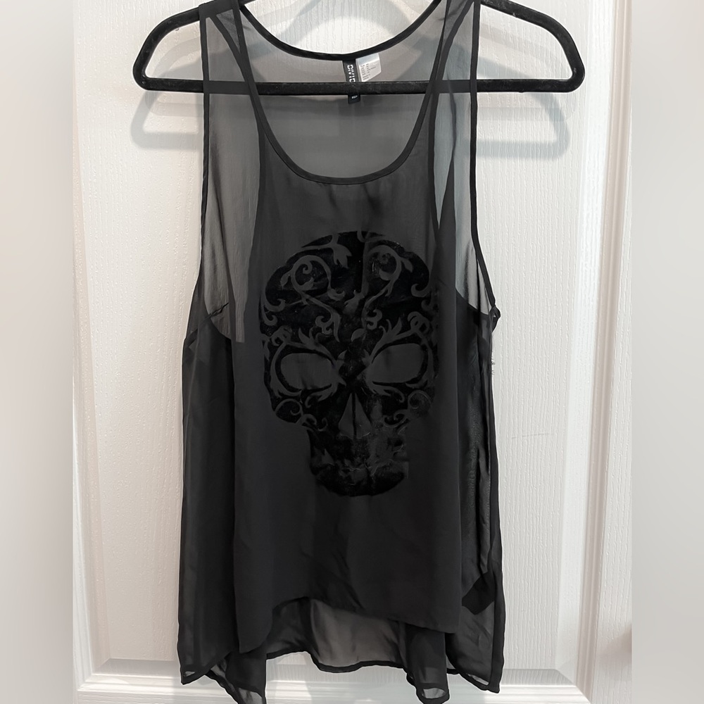 Transparent Velvet Skull Black Tank